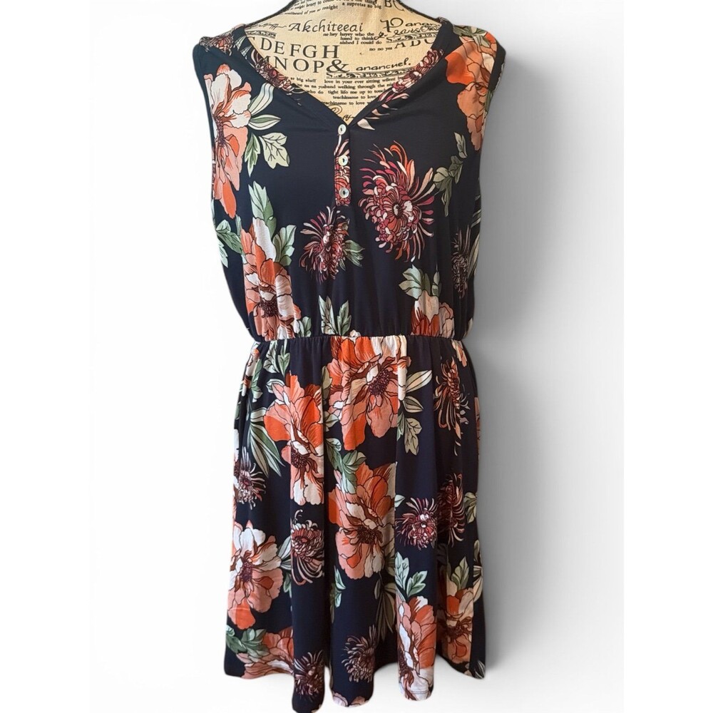 French Grey Boho Feminine Floral Sleeveless Dress L